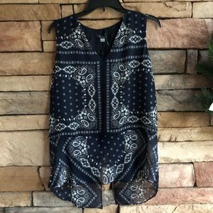 Tommy Hilfiger navy blue white print  sleeveless blouse top NWT Medium